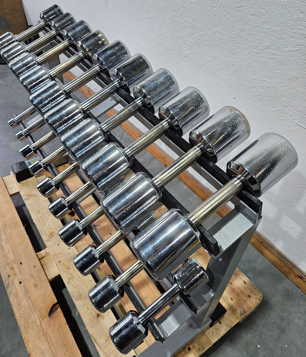 Technogym Chrom Hantelsatz Paare 1-10kg, 10 Paare inkl. Ständer, Rahmenfarbe Silber, gebraucht mit Gebrauchsspuren - Image 4