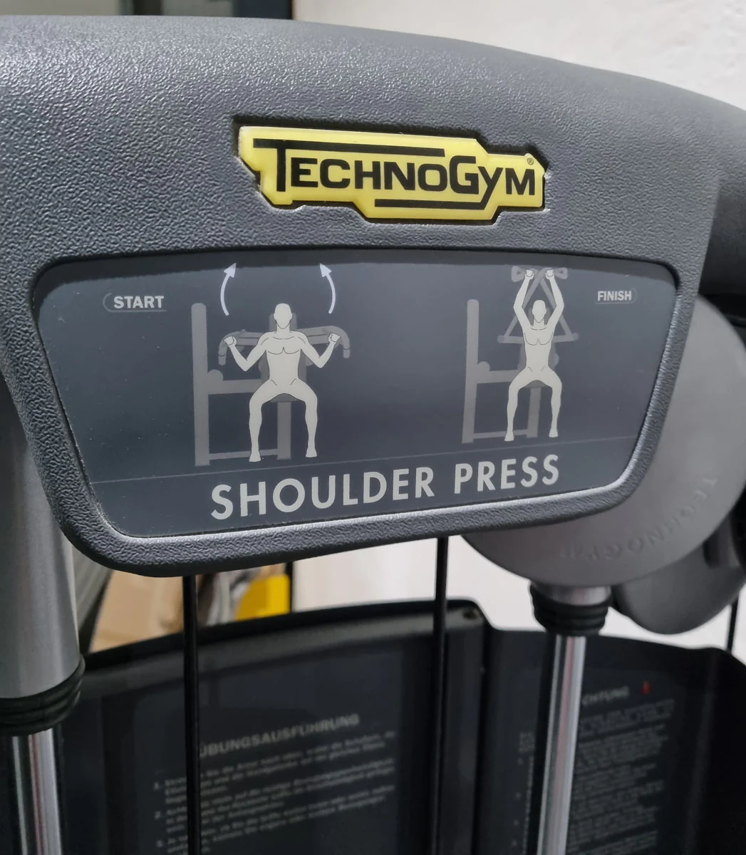 TechnoGym Schulterpresse, Shoulder Press, Selection Line - Rahmen Silber, Polster Braun, gebraucht - überholter Zustand - Image 7