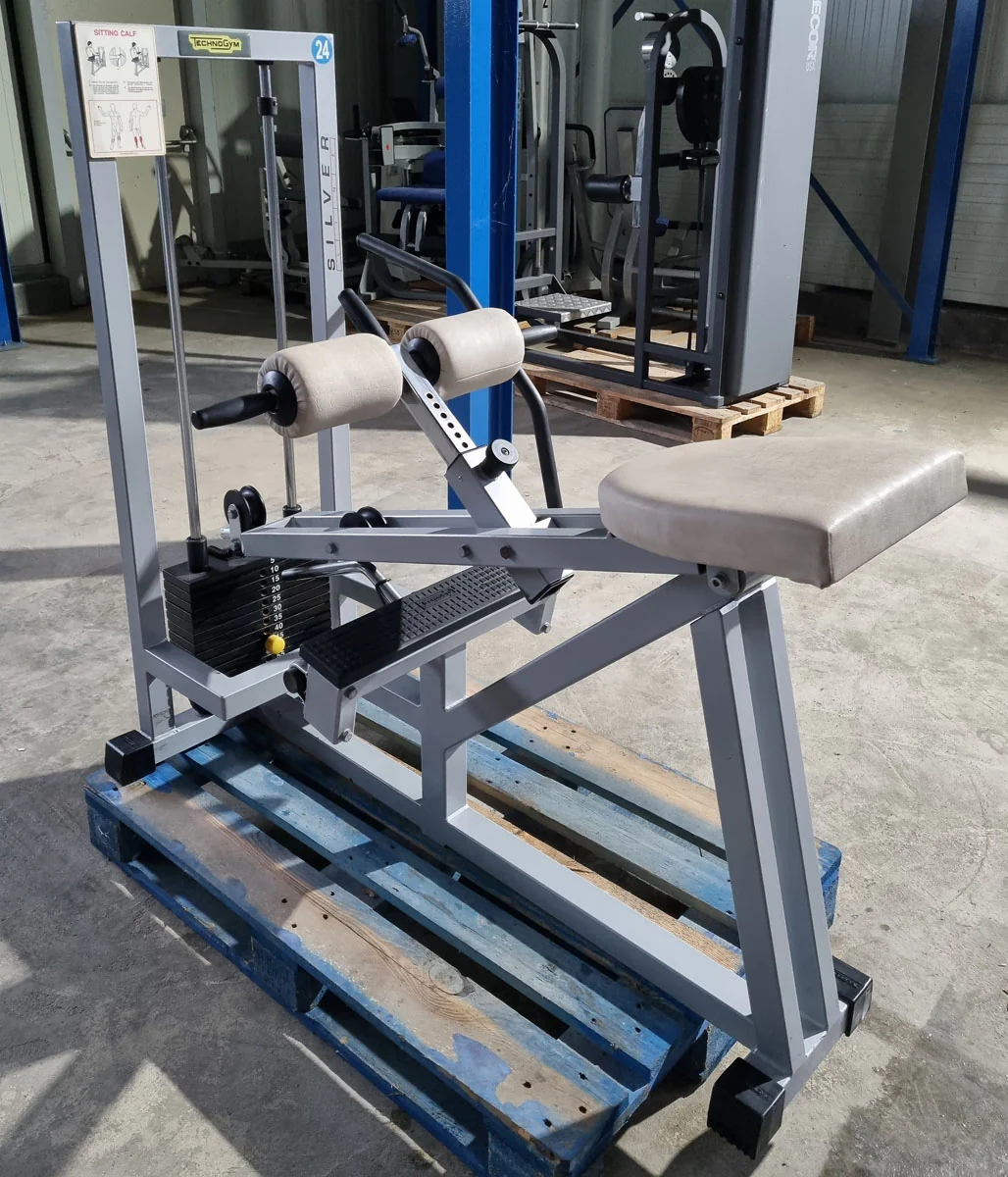 Technogym Seated Calf Sitting Wadenmaschine sitzend, Sitting Calf, Silverline, Oldschool, Rahmenfarbe Silber, gebraucht mit Gebrauchsspuren - Image 7